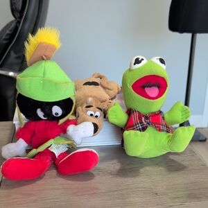 Set Of 3 WB Plushies- Scooby Doo, Marvin The Martian, And Kermit The Frog